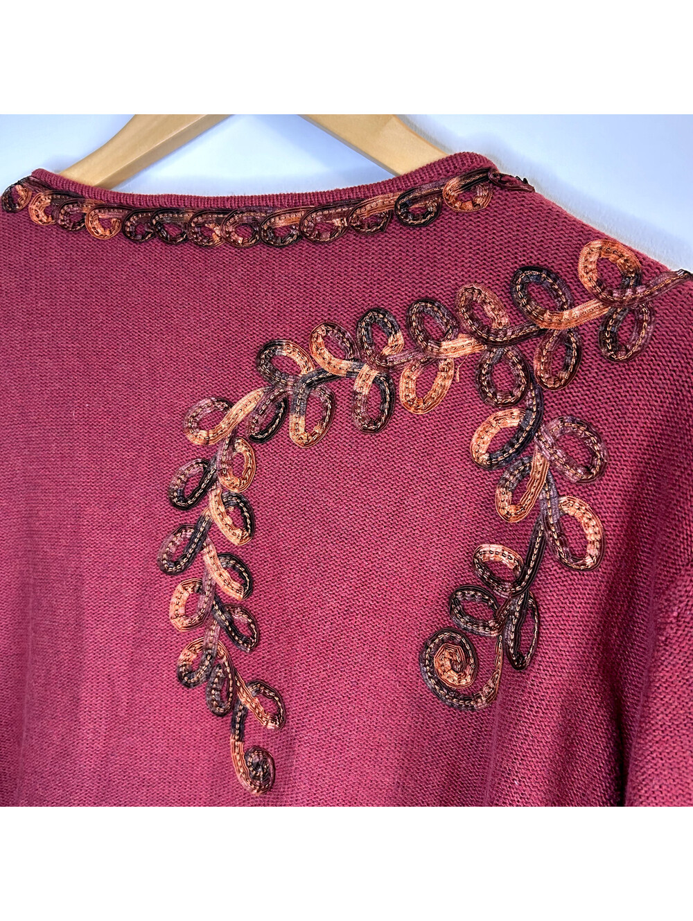 Coldwater Creek Beaded Cardigan Womens XL Burgundy Floral Embellished Boho Knit - Picture 8 of 8